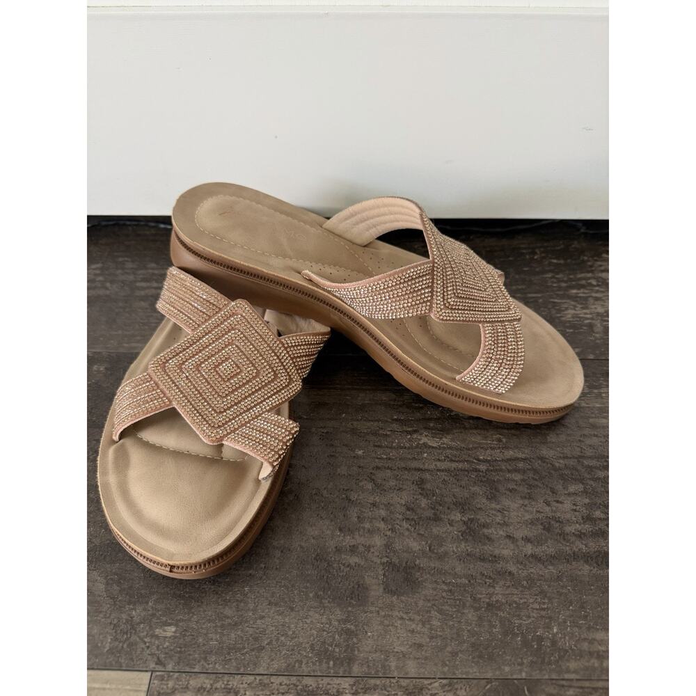 Andiamo Women’s Size 9w Rose Gold Rhinestone Slide Sandals Comfort Slip On